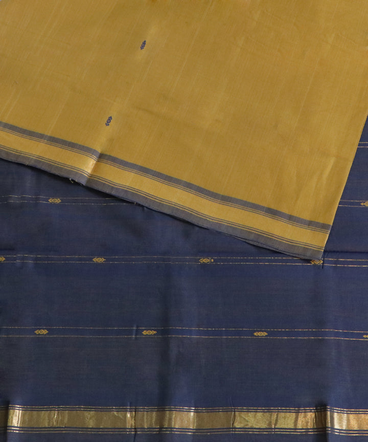 Mustard blue handwoven cotton rajahmundry saree