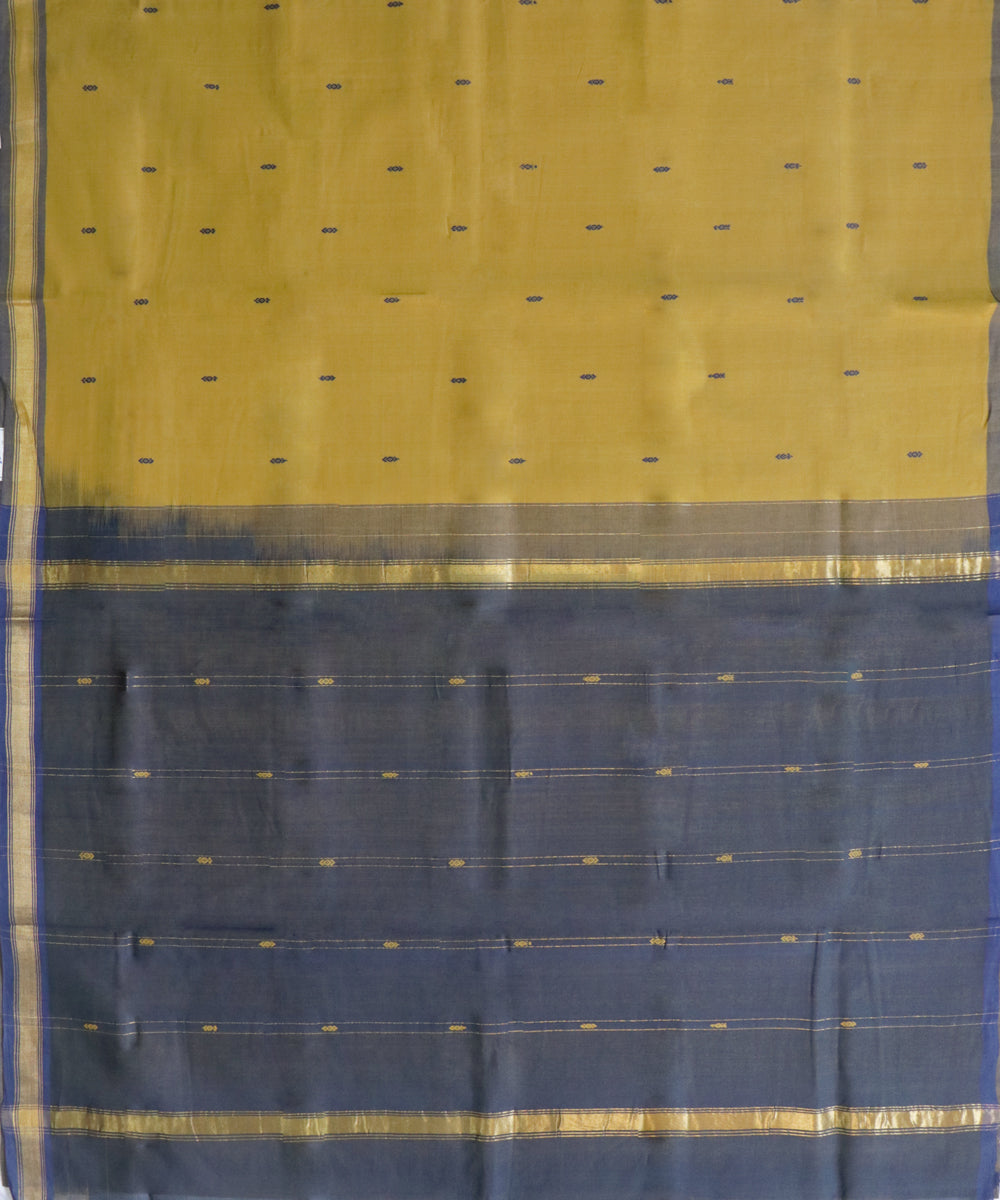 Mustard blue handwoven cotton rajahmundry saree