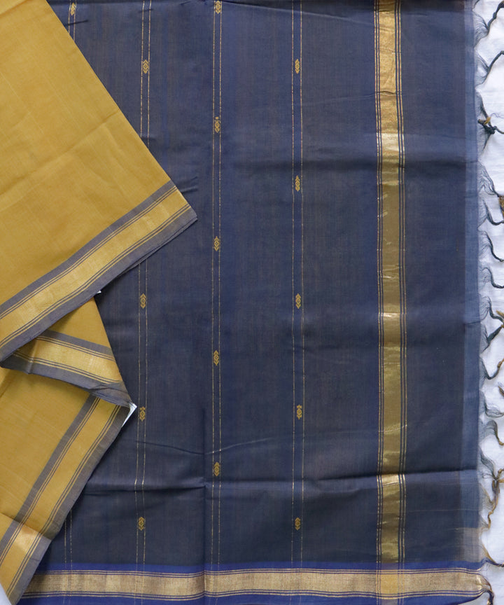 Mustard blue handwoven cotton rajahmundry saree