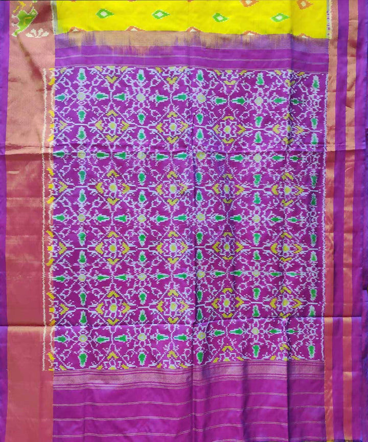 Aureolin yellow magenta handloom silk pochampally ikat saree