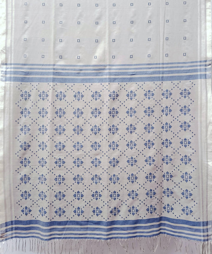 Grey blue handwoven extra weft cotton saree