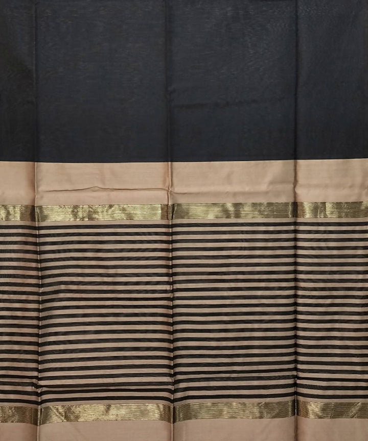 Charcoal black gold handwoven cotton silk maheshwari saree