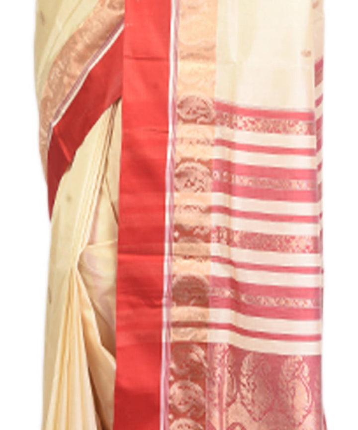 Beige and red handloom garad silk saree