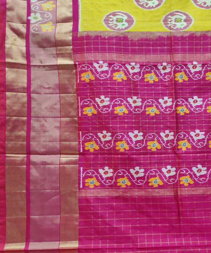 Yellow handwoven ikkat silk pochampally saree