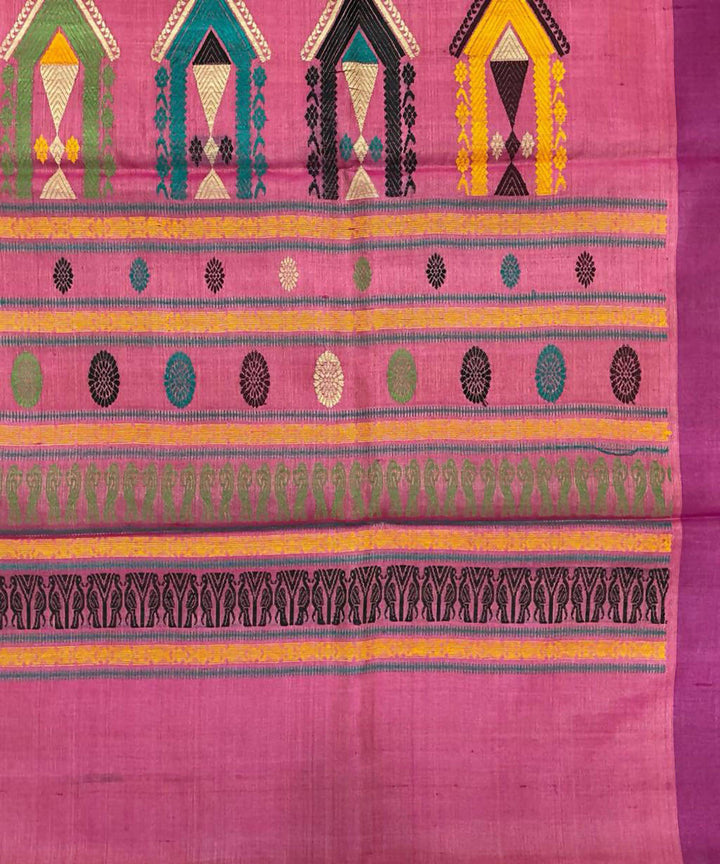 Fire yellow pink handwoven dolabedi tussar silk saree