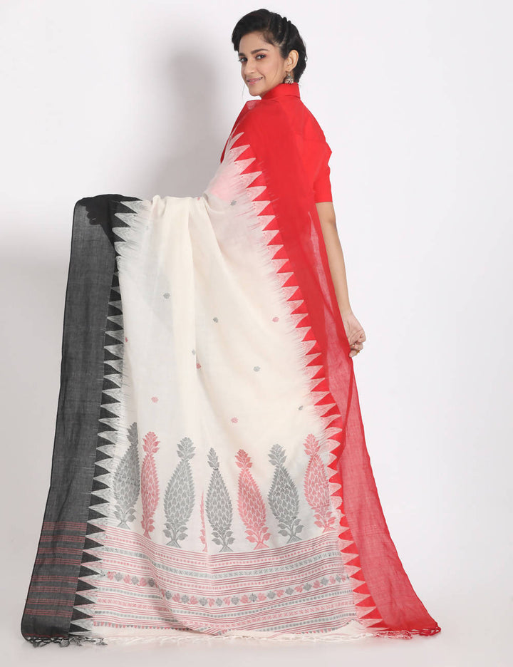 White handspun handwoven cotton saree