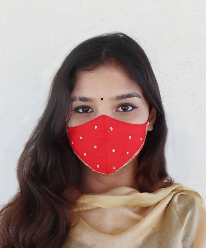 Red festive hand embroidery face mask