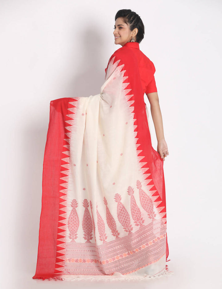 White red handspun handwoven cotton saree