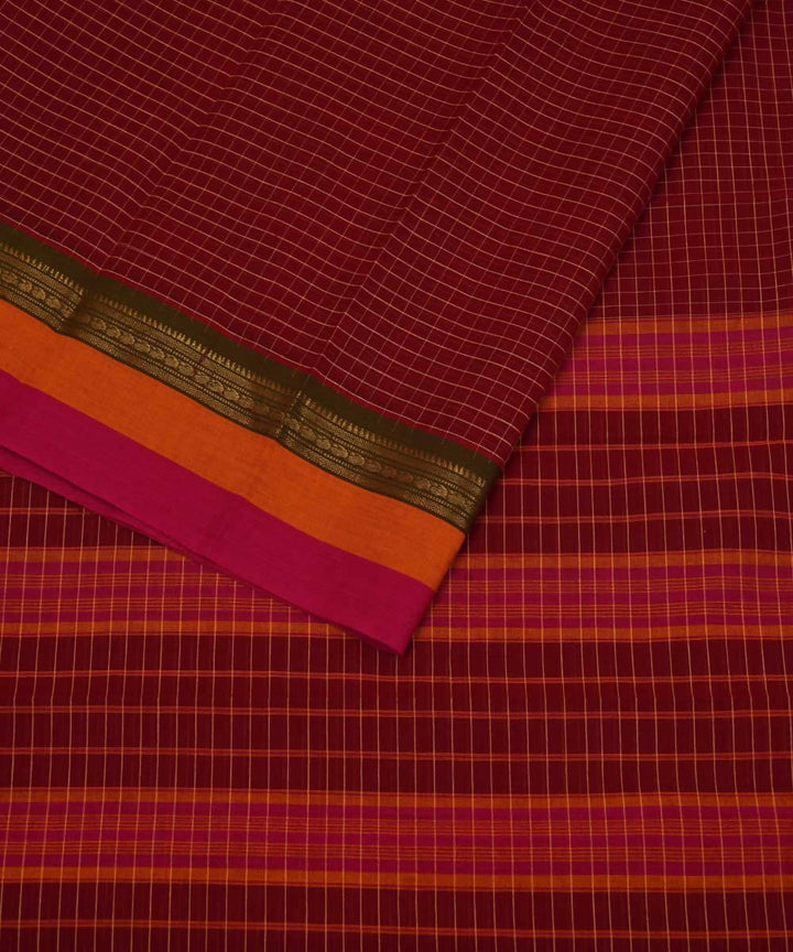 Dark red handwoven cotton narayanpet saree