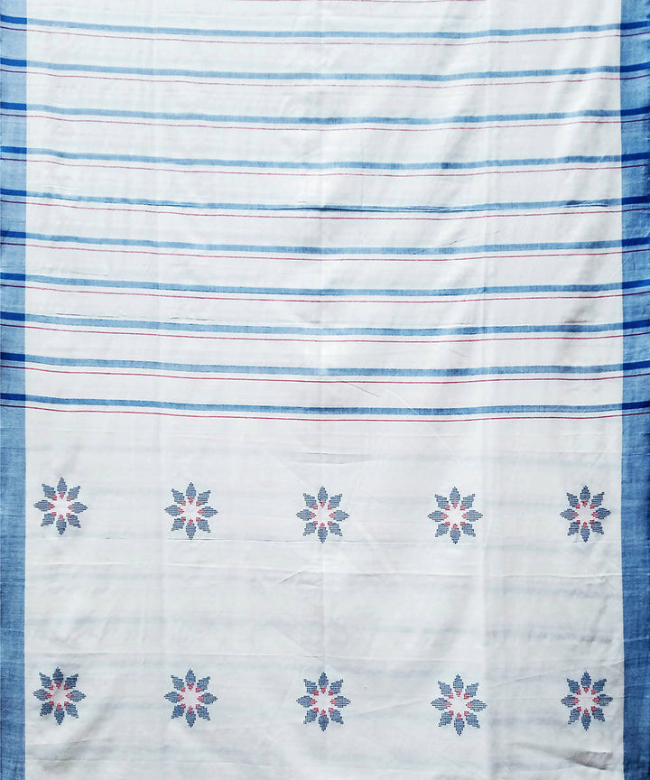 White blue handwoven cotton baavanbuti saree
