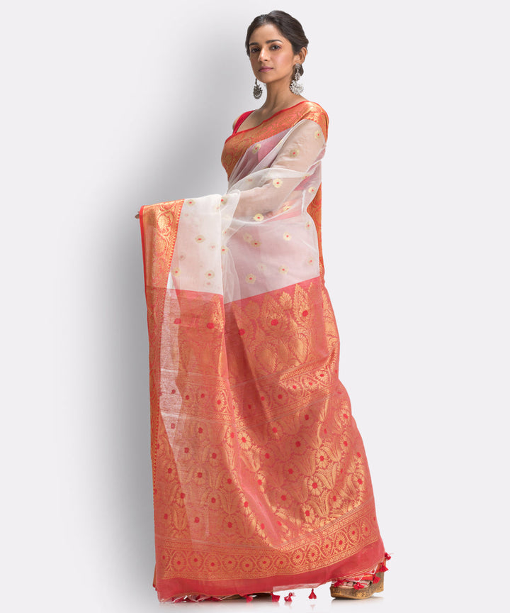 White bengal Handwoven Silk Tangail Saree