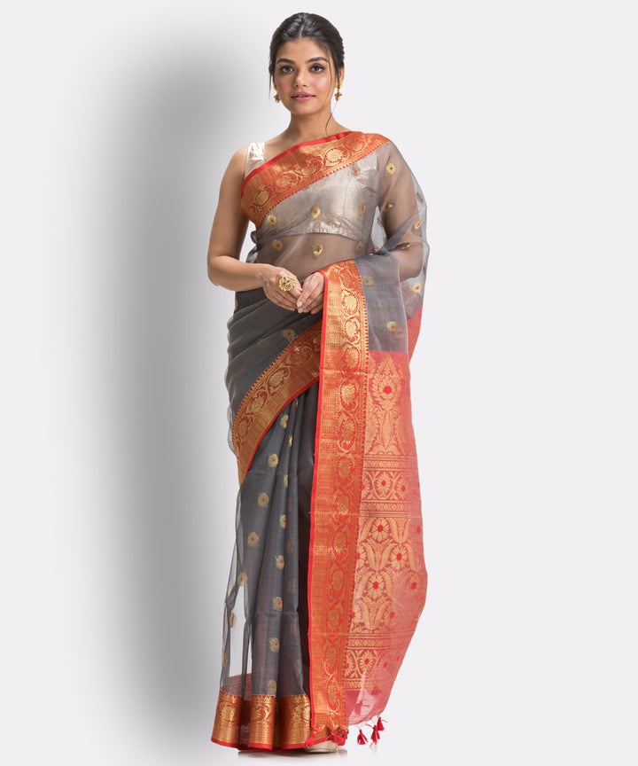 Grey bengal Handwoven Silk Tangail Saree