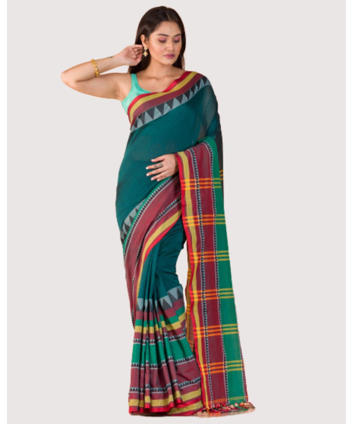 Green red handwoven bengal cotton begumpuri saree