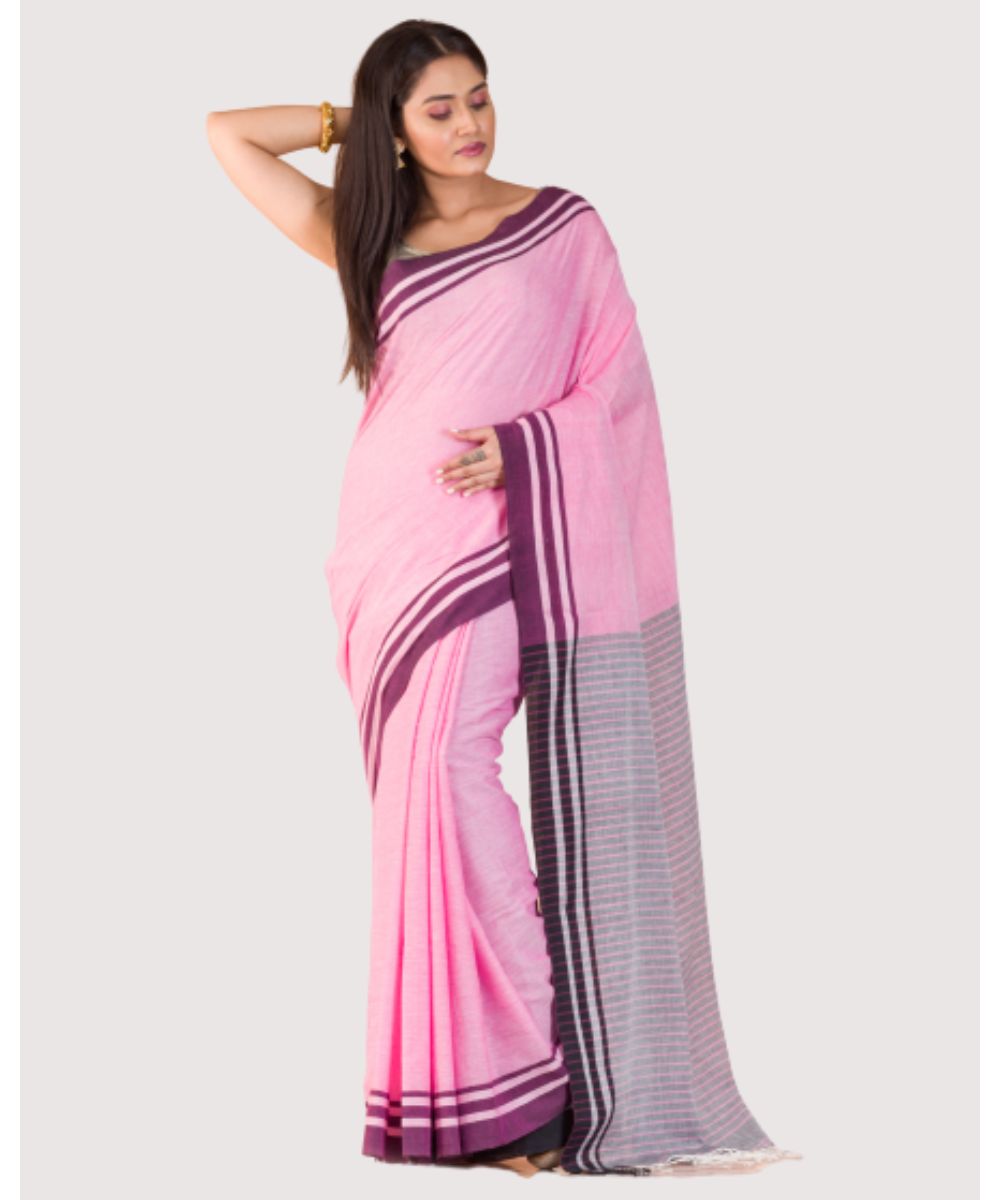 Light pink handwoven bengal cotton saree