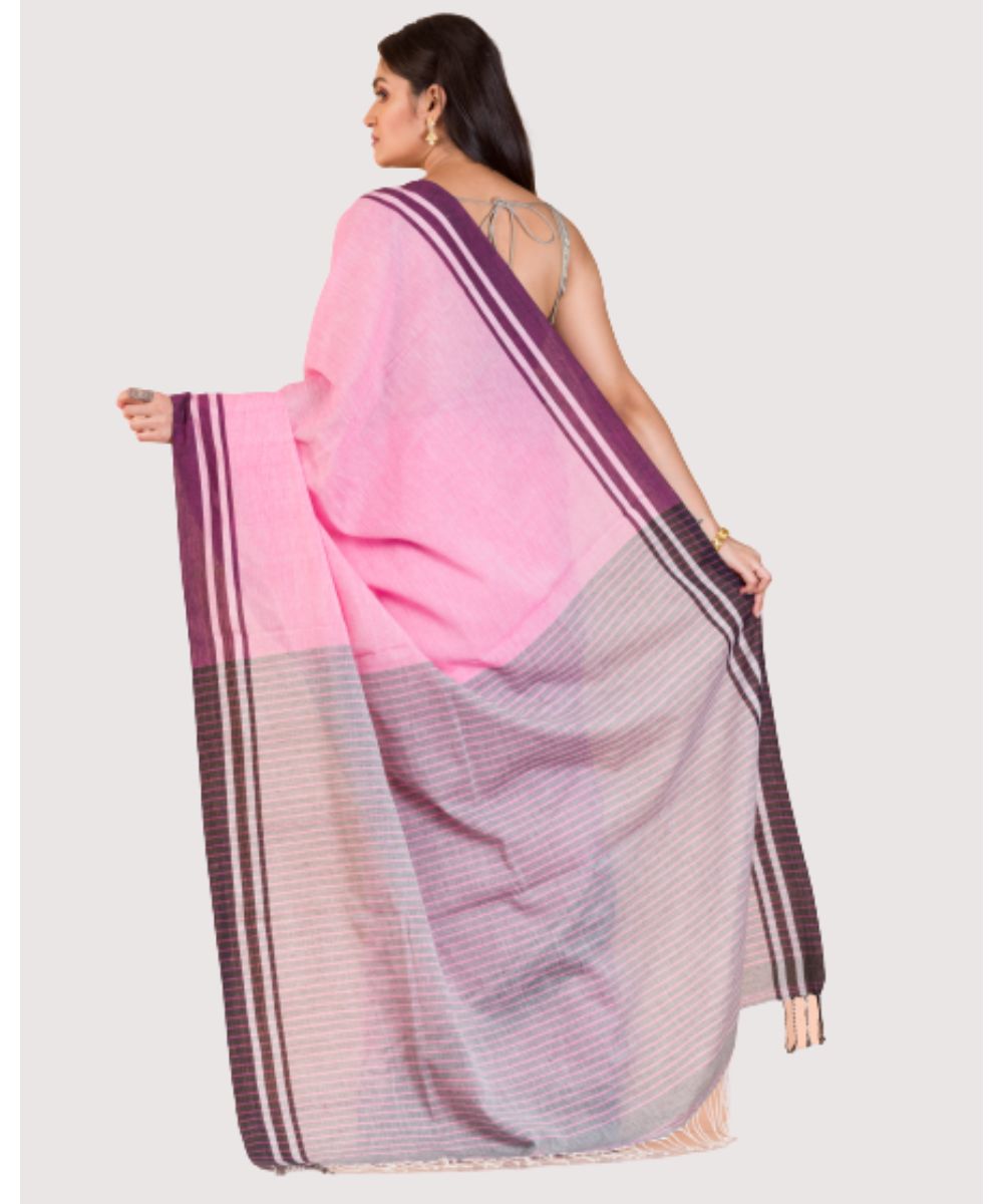 Light pink handwoven bengal cotton saree
