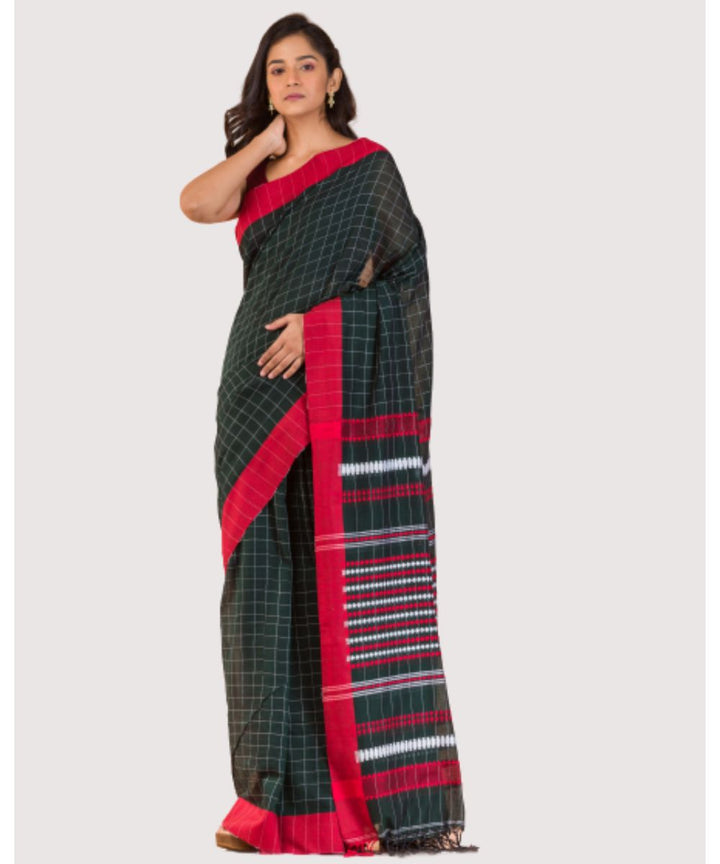 Black red handwoven bengal cotton saree