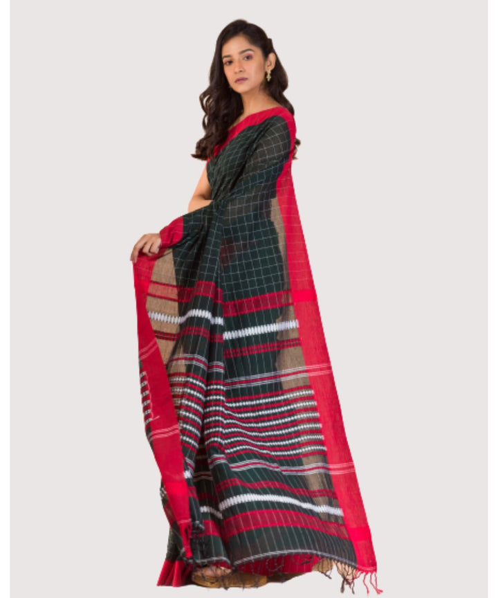 Black red handwoven bengal cotton saree