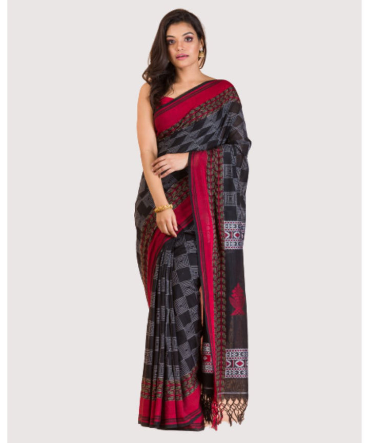 Black red handwoven bengal cotton saree