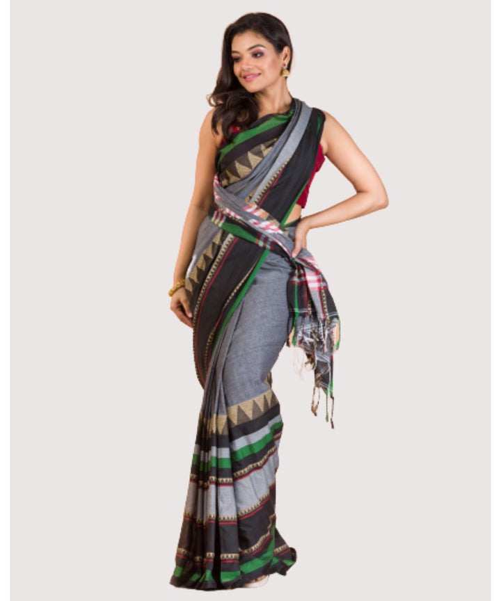 Grey black handwoven bengal cotton begumpuri saree