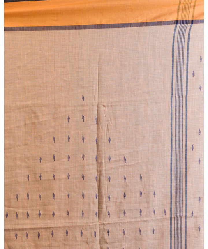 Peach black orange handwoven bengal cotton jamdani saree