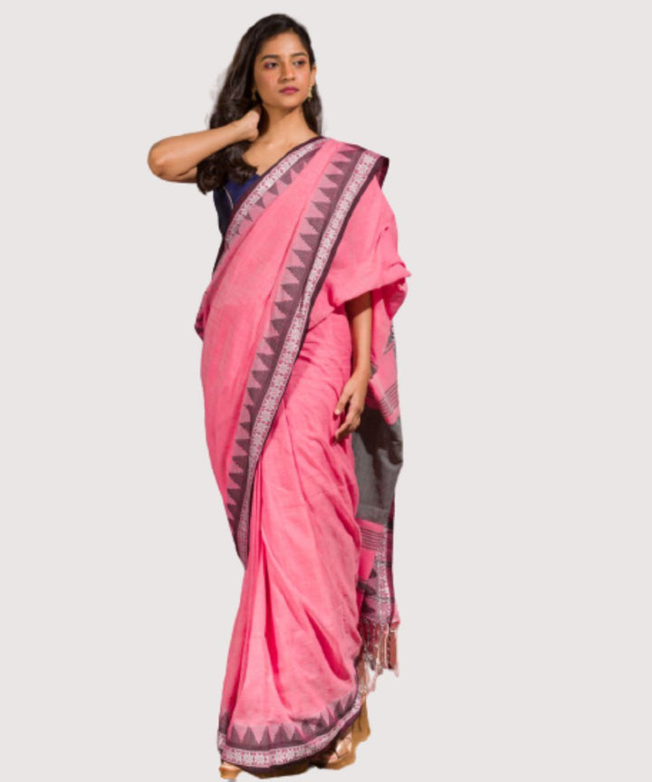 Pink grey handwoven bengal cotton saree