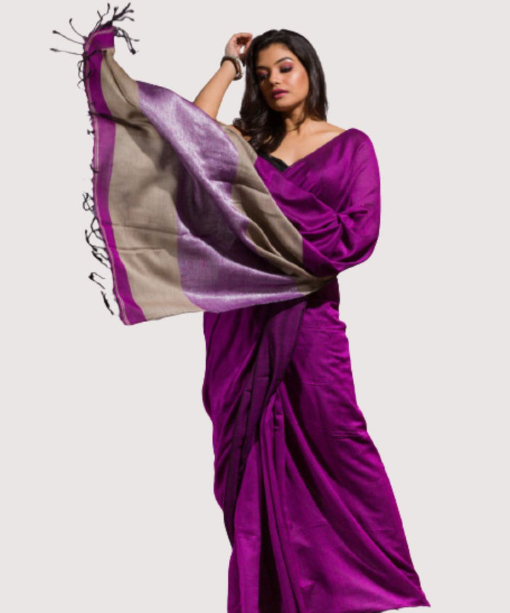 Purple beige handwoven bengal cotton saree