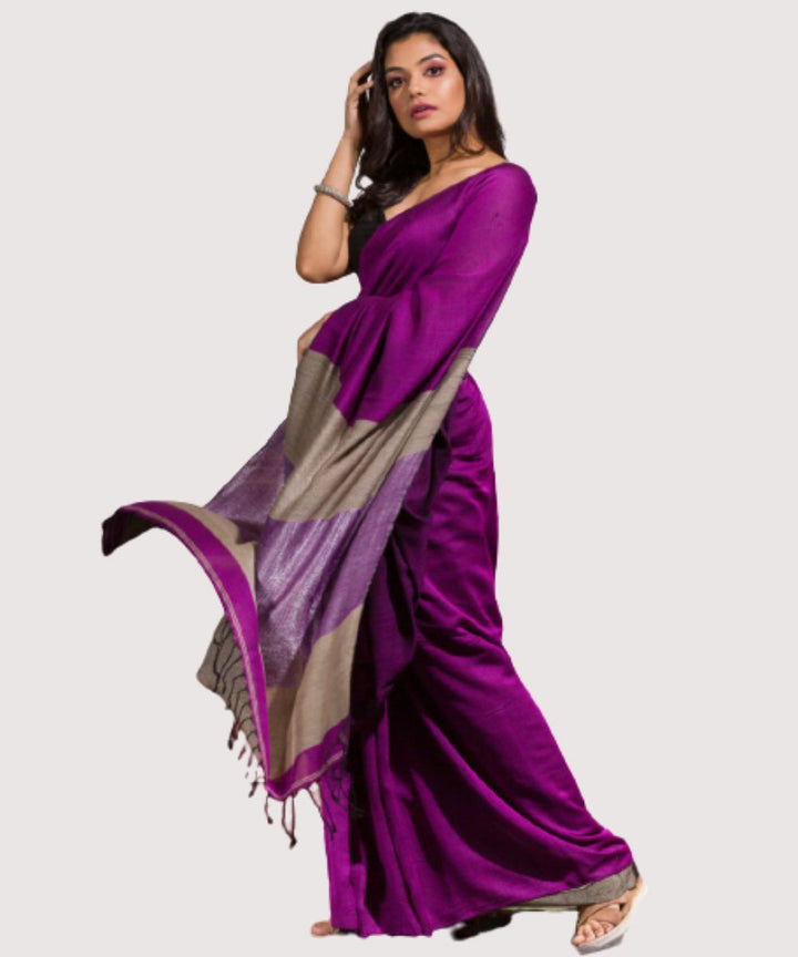 Purple beige handwoven bengal cotton saree