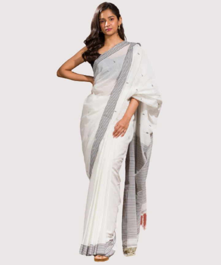 White black handloom bengal cotton saree