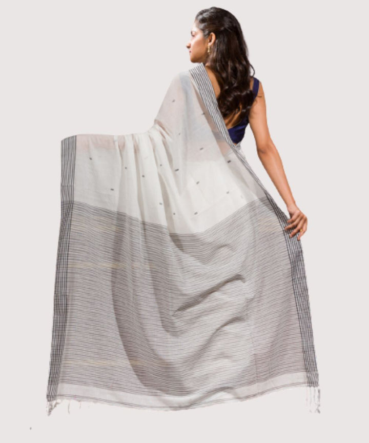 White black handloom bengal cotton saree