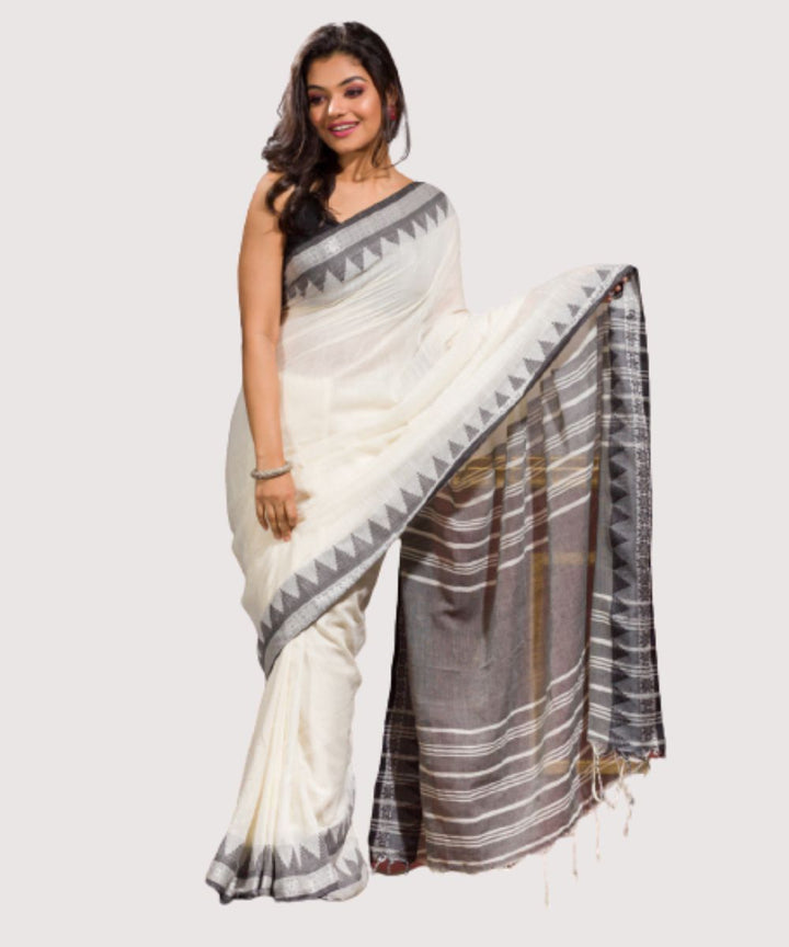 White black hand loom bengal cotton saree