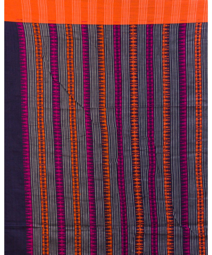 Navy blue pink handwoven bengal cotton saree