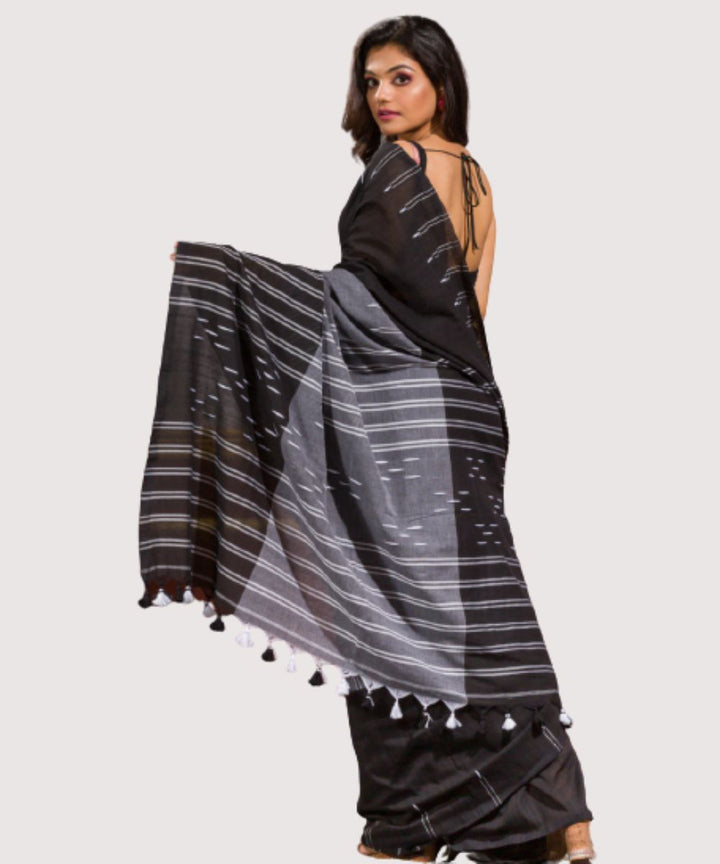 Black grey handwoven bengal cotton saree