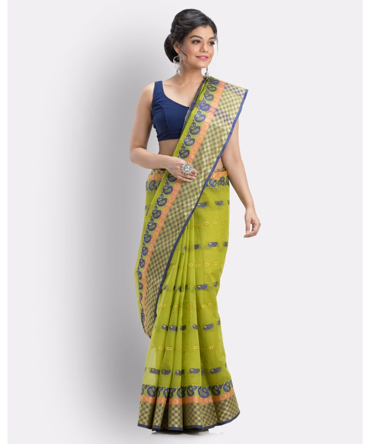 Olive green handloom shantipuri cotton saree