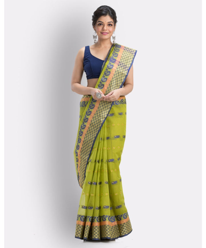 Olive green handloom shantipuri cotton saree