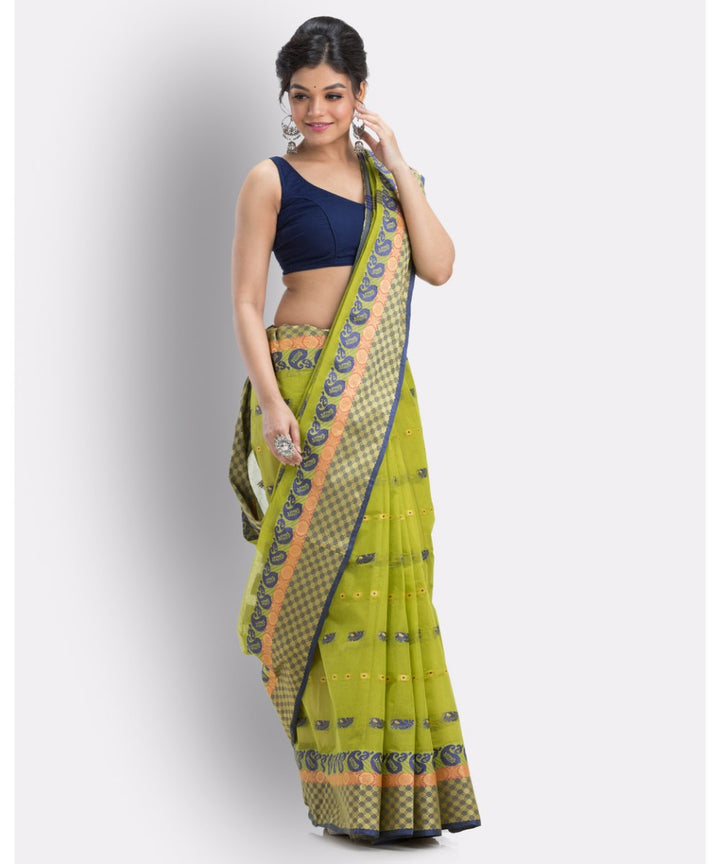 Olive green handloom shantipuri cotton saree
