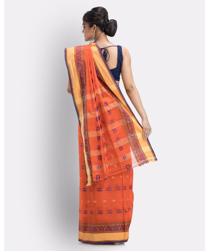 Orange shantipuri handwoven cotton saree