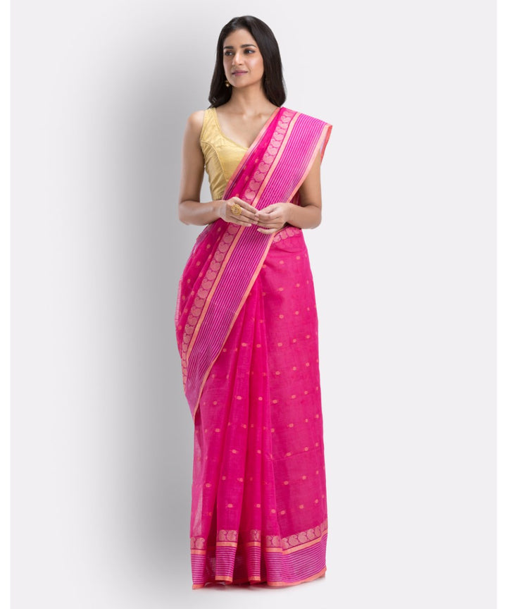 Pink shantipuri cotton handwoven saree