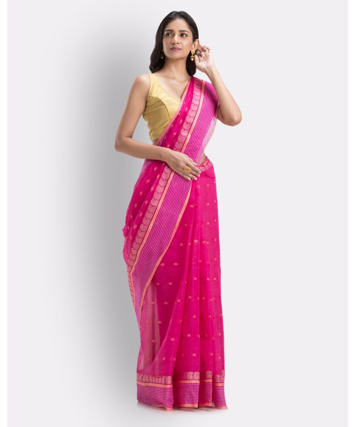 Pink shantipuri cotton handwoven saree