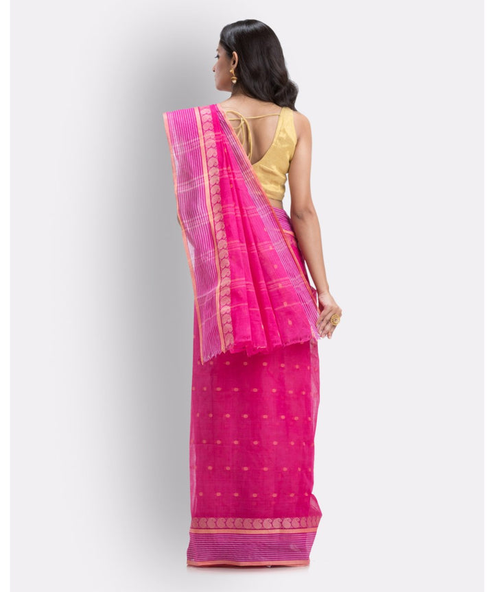 Pink shantipuri cotton handwoven saree