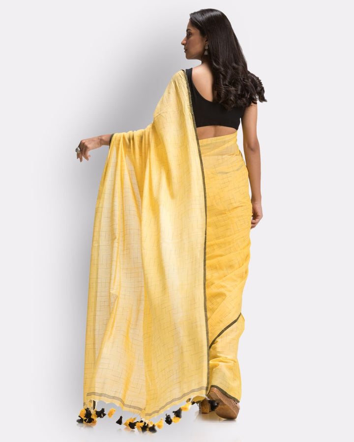 Yellow handwoven mul cotton bengal saree