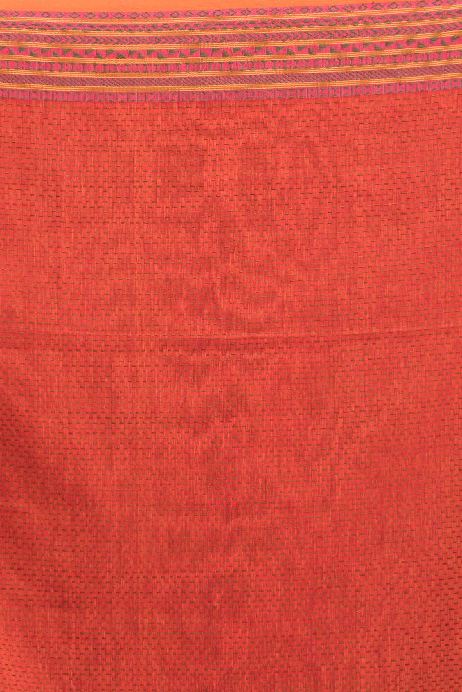 Brick red handwoven mul cotton bengal saree