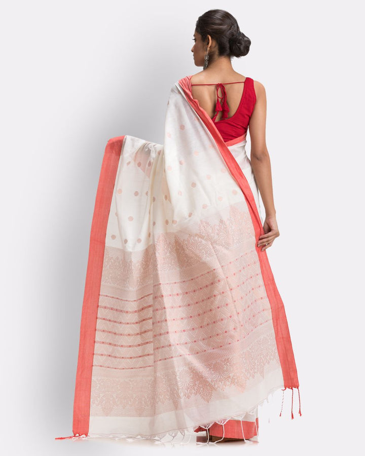 White red handwoven cotton bengal saree