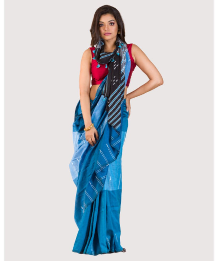 Cyan blue handwoven bengal cotton saree