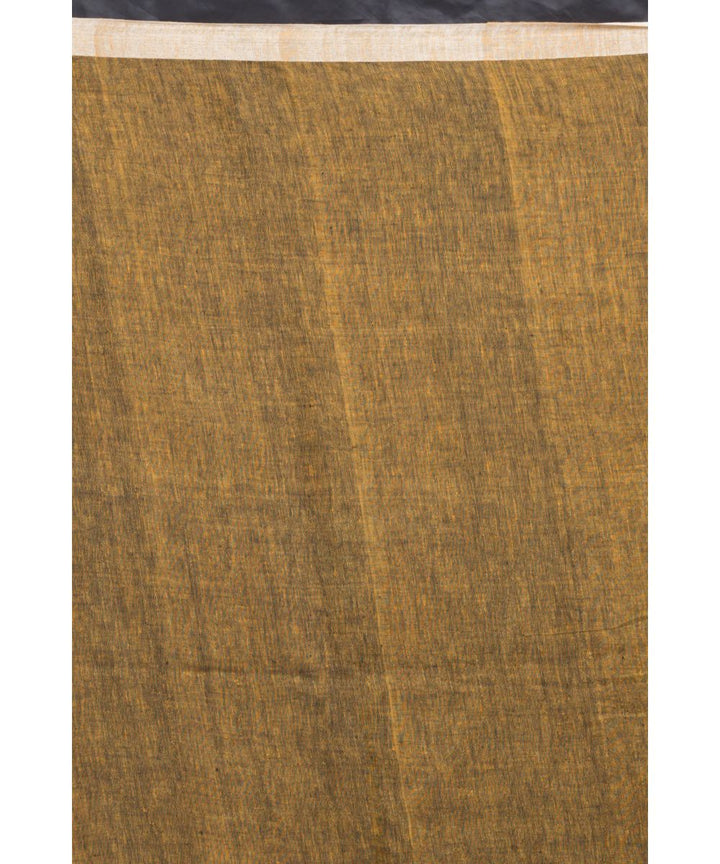 Brown green handwoven bengal linen saree