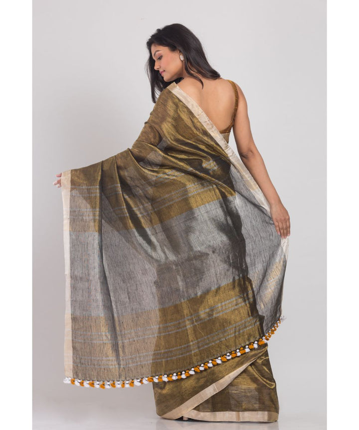 Golden handwoven bengal linen saree