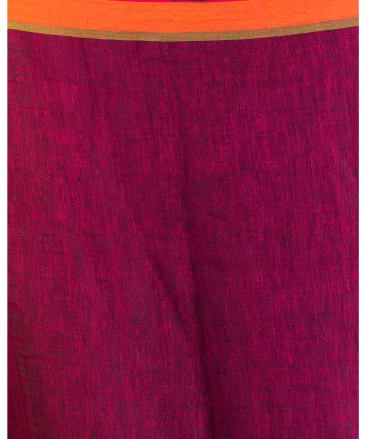 Maroon handwoven bengal linen jamdani saree