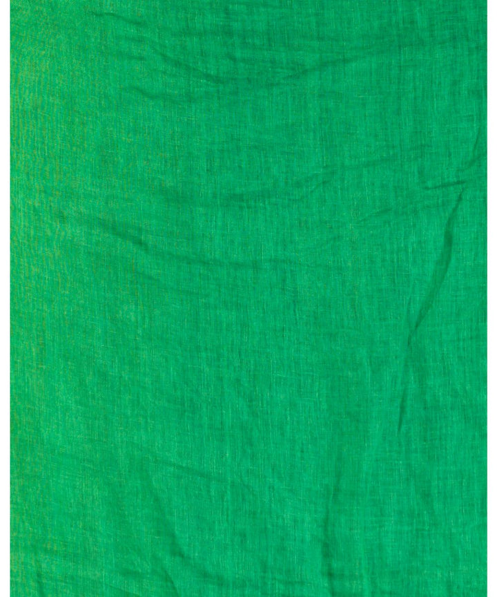 Dark green beige handwoven bengal linen jamdani saree