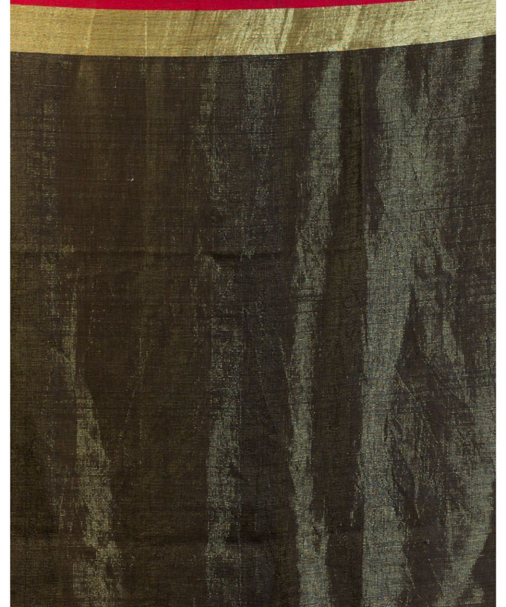 Grey red handwoven bengal linen saree
