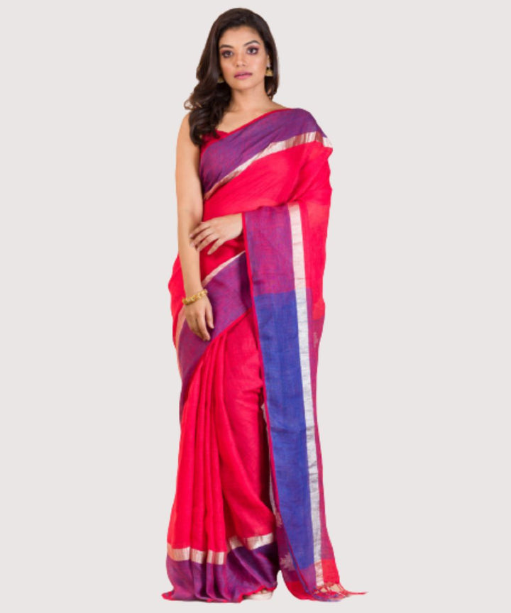 Red handwoven bengal linen jamdani saree