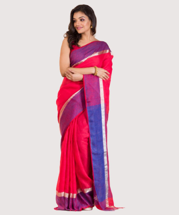 Red handwoven bengal linen jamdani saree